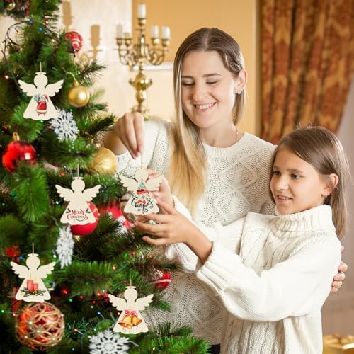Wooden Christmas Ornaments to Paint - Angel Decoration Cutouts, Unfinished 24PCS, 3.5 x 3 inches, DIY Blank Unfinished Christmas Tree Wood Discs Ornament for Home Crafts Hanging