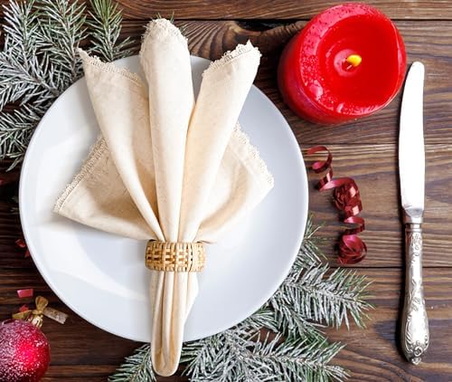 Lightnpro Cotton Flax Dinner Napkins, 18x18 Inch, Natural, Set of 12
