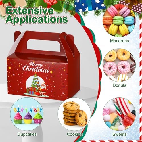 Zhanmai 36 Pack Christmas Day Treat Box Xmas Goodie Santa Claus Boxes for Treats Gift Cookie Cupcake Snack Container with Handle Party Favor