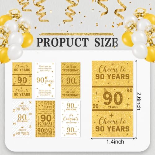 Tenare 90 Pcs 90th Birthday Candy Wrappers, White and Gold Stickers