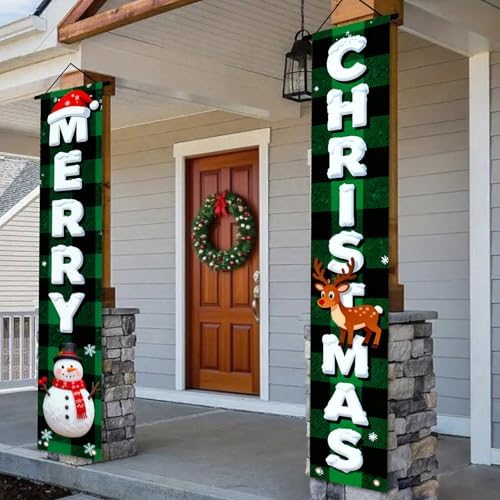 Nuxovilar Merry Christmas Porch Banners Set 12x71 Inches Polyester