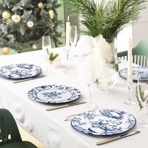 Whaline 40 Pcs Christmas Paper Plates 4 Designs Chinoiserie Blue and White Porcelain Xmas Tree Santa Claus Disposable Plates Tableware for Winter Party Tableware Supplies, 9 In