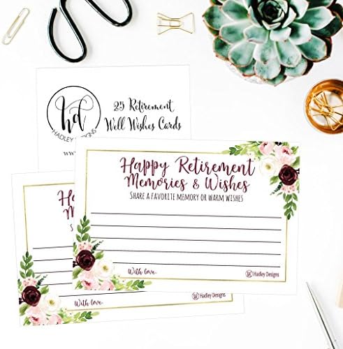 Hadley Designs 25 Floral Retirement Party Advice, Well Wish Card for Men or Women, Decoration Happy Retiree Celebration Gift, Bucket List Wish Jar and Personalized Retired Centerpiece