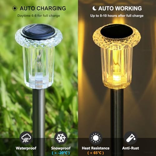 10 Pack Solar Lights Outdoor Waterproof Pathway Lights, Warm White