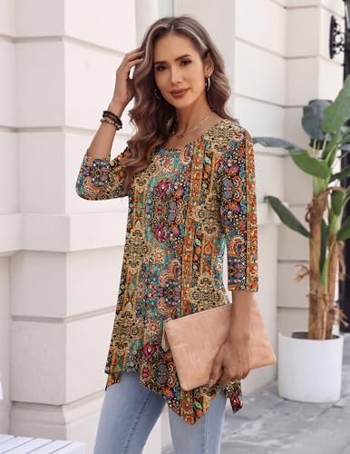 Zeagoo Womens Tops 3/4 Sleeve Loose Fit Dressy Tunics Plus Size Boho Shirts