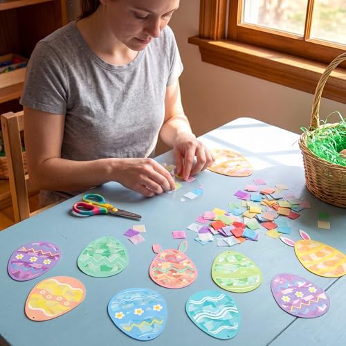 Renbuzhu 48PCS Easter Crafts Bulk: Eggs Paper Suncatchers DIY Kit for Activities Decorations, Window Stained Glass Effect Art Ornaments