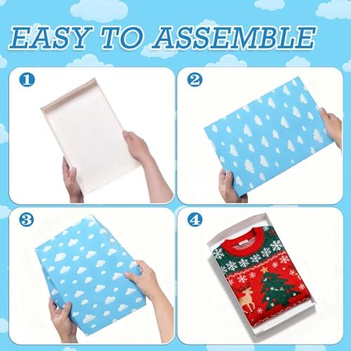 Cayivran 12Pcs Shirt Box With Lids, 3 Designs Yellow Check White Clouds White Gift Boxes,14.5 * 9.5 * 2Inch Medium Clothes Gift Boxes,Apply To Birthday Christmas Party Valentine's Day Thanksgiving