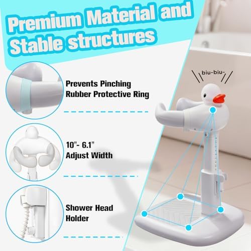 Baby Shower Stand 𝙬𝙞𝙩𝙝 𝙎𝙝𝙤𝙬𝙚𝙧 𝘾𝙖𝙥 & 𝙎𝙩𝙤𝙤𝙡 - Safety & Non-Slip Baby Bath Stand, Toddler Shower Stand for Infants 6-36 Months, Shower Standing Support Max 35 Lbs Capacity