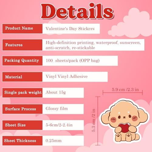 Valentines Stickers - 100 PCS Heart Rose Stickers for Kids | Valentines Day Gifts Crafts Activities Party Favors Supplies Decorations for School Classroom