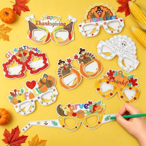 MUOUAKATE 32Pcs Thanksgiving Fall Crafts for Kids Coloring Glasses Bulk