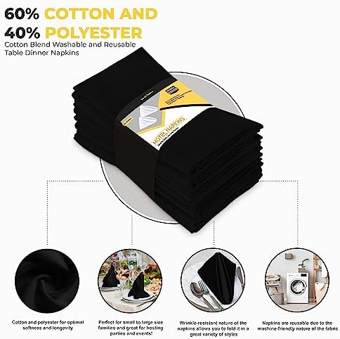 Bulk 288-Pack Cloth Napkins, 18"x18", Wrinkle Resistant, Black, Sturdy
