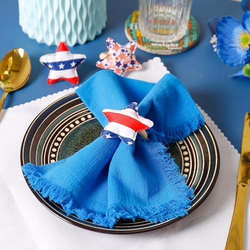 Patriotic Star Napkin Rings Set of 12, 4th of July Cloth Star Napkin Rings