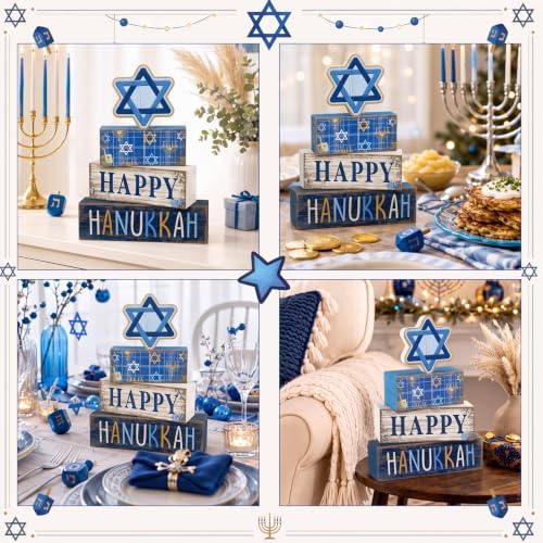 Lineshading 4 Pcs Hanukkah Table Decorations for Home, Star of David Signs