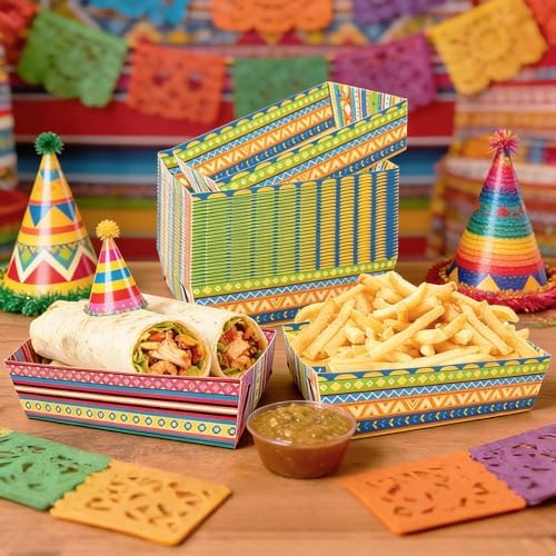 Fiesta Decorations, 50 Pcs Mexican Food Trays - 2 Designs Nacho Boat
