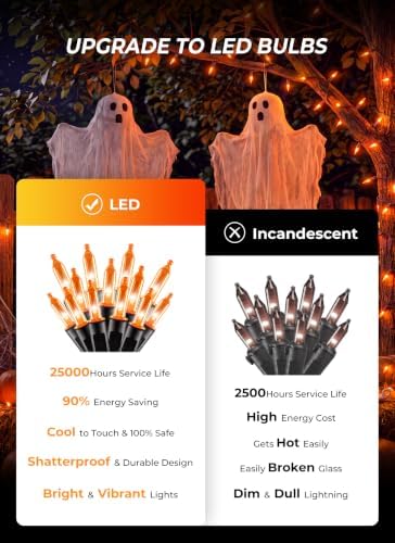 LED Orange Halloween Lights Indoor Outdoor, 33FT 100LED Mini String Lights