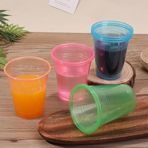 50 PCS 12oz Plastic Cups Neon Glowing Party Decorations Disposable Drinking Cups for Birthday Carnivals Glow Themed Party Supplies(Neon)