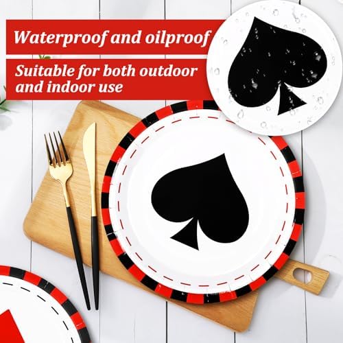Whaline 40 Pcs Casino Party Paper Plates for Las Vegas Themed Party Supplies Poker Event Game Disposable Plates 4 Designs Tableware for Casino Night Birthday Poker Club Supplies Table Decor, 9 In