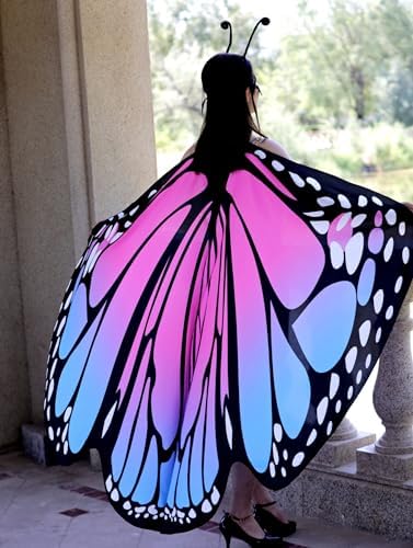Halloween Butterfly Wings Costume for Womens, Moth Wings Butterfly Cape Adult Costume with Mask & Headband(3pcs)