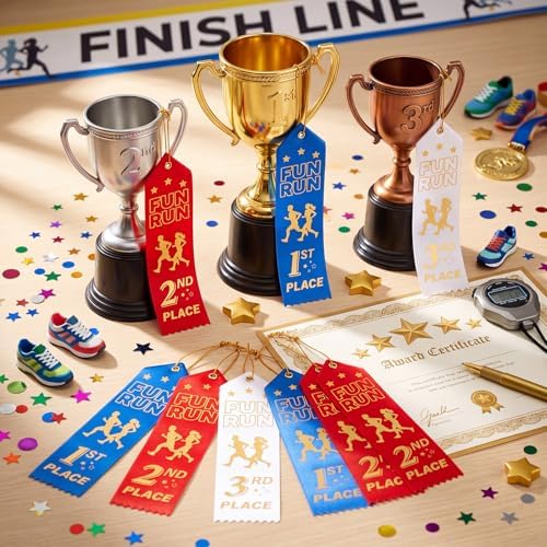 Thiccywoov 90 Pcs Fun Run Ribbons for 1st, 2nd, 3rd Place, 8" x 2" Fun Run Award Ribbons with Event Card and String for Sports Event, Competition Prize Gift, Contest Ornaments