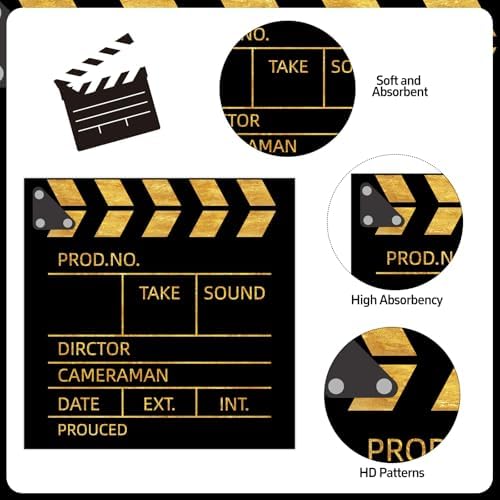 50 Pcs Movie Night Paper Napkins 6.5 x 6.5 Inches, Movie Theme Disposable Luncheon Dinner Party Napkins Cocktail Napkin for Film Action Lights Camera Popcorn Birthday Party Decorations (Movie Night)