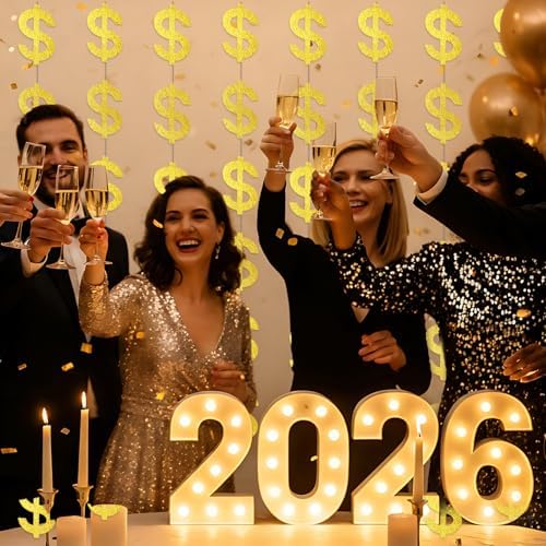 Xinnun 8 Pcs Money Party Decorations Gold Dollar Sign Hanging Banners
