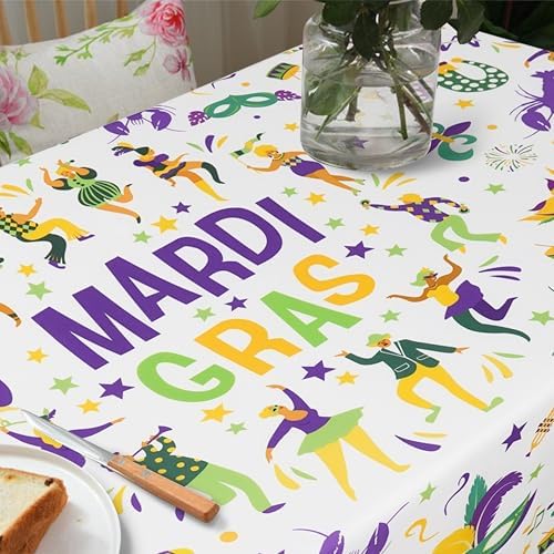Mardi Gras Tablecloth Decoration Tablecloths, Purple Green Yellow Table Covers, Waterproof Table Cover for Dinner Kitchen Party Holiday Decor 60"x 84" Oblong/Rectangle