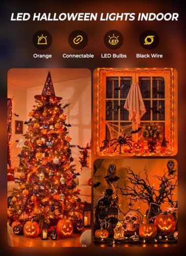 LED Orange Halloween Lights Indoor Outdoor, 33FT 100LED Mini String Lights