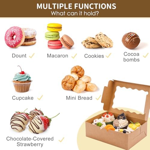 Moretoes 10pcs Cookie Boxes with Window, 9x6x3 In Brown Bakery Boxes