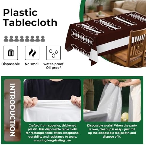 8 Pack Football Plastic Tablecloth 54" x 108" Disposable Table Cloths Football Touchdown include 4 Green and 4 Brown Table Cover for Parties Decorations Supplies (Football Green＆Brown, Rectangle)