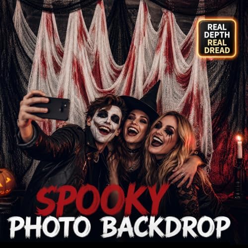 6Pcs Halloween Creepy Cloth 30×72inch, Scary Halloween Fabric Gauze, 2Pcs Blood 4Pcs Black Creepy Cloth for Yard, Doorway, Haunted House Party