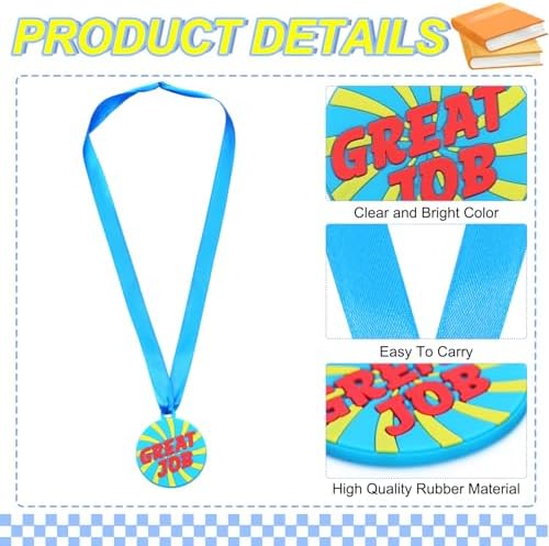 AmazingSpark 120 Pcs Great Job Award Medals, 2 Inch Rubber Medals Bulk Winner Encourage Team Participation for Adults Trophy Award Prize Gift Competitions Graduation Party