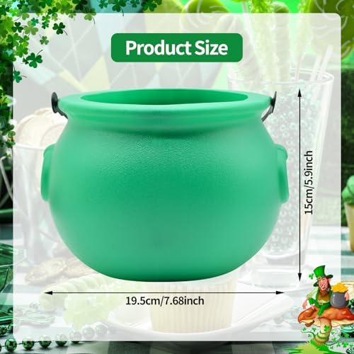 8 Inch Plastic Green Cauldron Kettle for St. Patrick's Day and Halloween, Large Pot of Gold Bucket for Table Decorations, Centerpieces, Trick or Treat & St. Paddy's Party Supplies