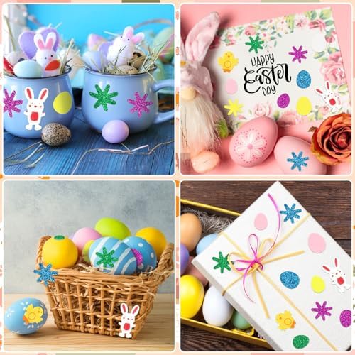 600Pcs Easter Foam Stickers Glitter Bunny Eggs Chick Stickers