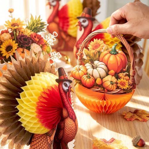Thanksgiving Honeycomb Centerpieces 3D Turkey Pumpkin Fall Party Table Decor
