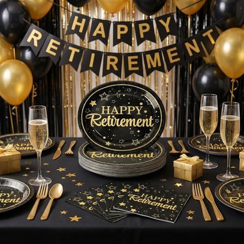 Dereinwo 50 Pcs Retirement Paper Plates and Napkins Set