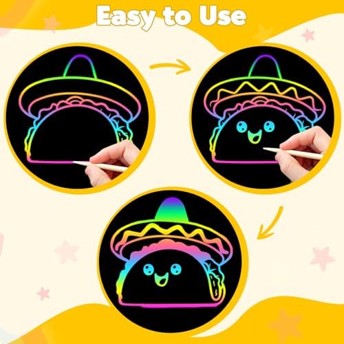 ZMLM 200Pcs Rainbow Scratch Drawing Art Paper Craft Set for Kids Boys Girls