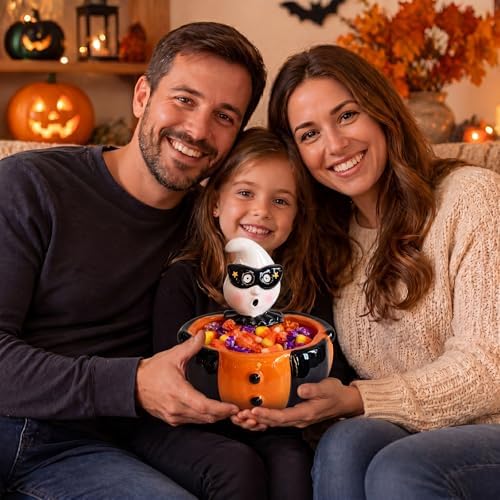 Reallnaive Halloween Candy Bowl Vintage Pumpkin Ghost Ceramic Candy Dish