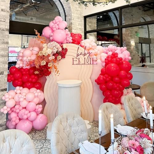 Red and Pink Valentine's Day Balloons Arch Kit Garland, 131Pcs Pink and Red Balloons Arch Different Size for Girls Anniversary Birthday Wedding Valentines Day Party