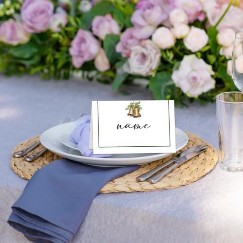 Christmas Place Cards for Table Setting, Christmas Bell Tent Cards Decor For Bridal Baby Shower Party Reception Decorations, Winter Holiday Placecards, 25 Pack Birthday Food Name Card, 2 x 3.5" /016