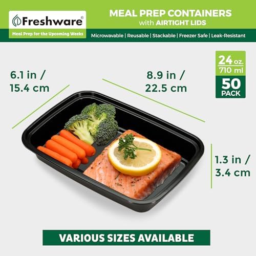 Freshware Meal Prep Containers 1 Compartment with Lids, Food Storage Containers, Bento Box, BPA Free, Stackable, Microwave/Dishwasher/Freezer Safe,24OZ (Pack of 300)