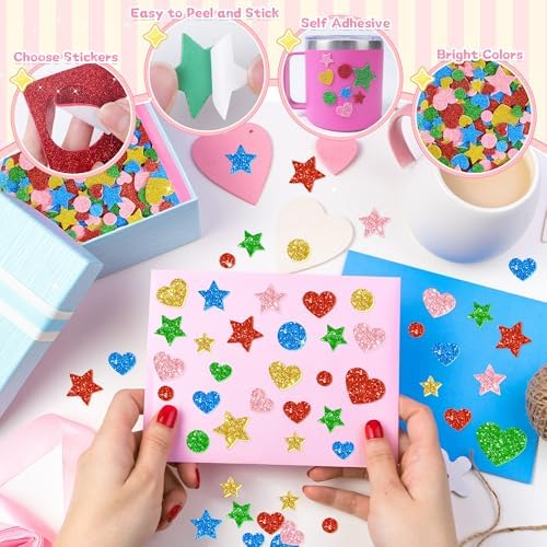 855Pcs Foam Stickers Glitter 3D Star Foam Shapes Stickers Self Adhesive Circle Star Heart Foam Stickers for DIY Crafts Scrapbooking Classroom Arts Project Home Theme Party Decor(Heart&Star&Circle)