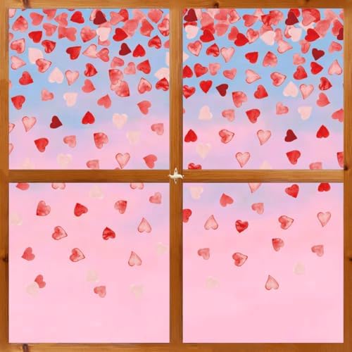 Horaldaily 200 PCS Valentine Window Cling Sticker, Pink Red Tiny Love Hearts Home Party Supplies Shop Window Glass Display Decoration