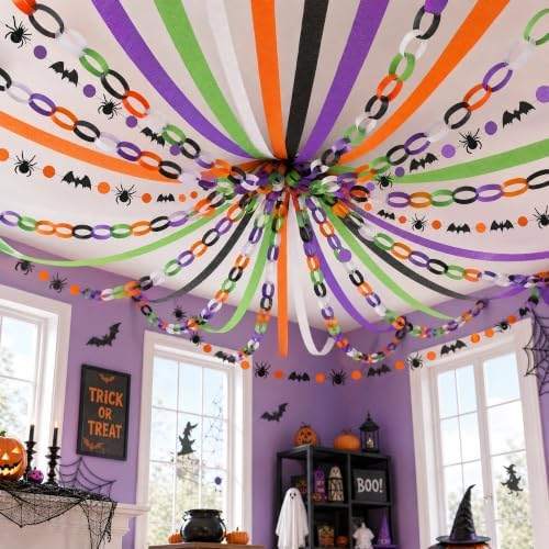 700 Sheets Halloween Paper Chain Strips and 52ft Spider Bat Garlands Set