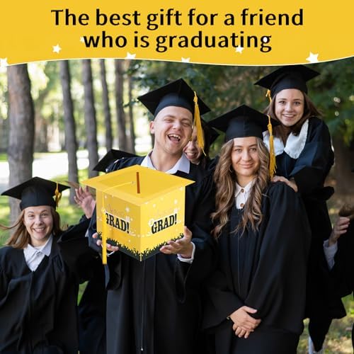 Outus 2026 Graduation Card Box with Tassel Grad Cap,Yellow,Stylish