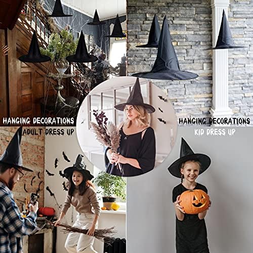 LINAYE 12Pcs Halloween Witch Hats Decorations with Spider Web,Creepy Cloth