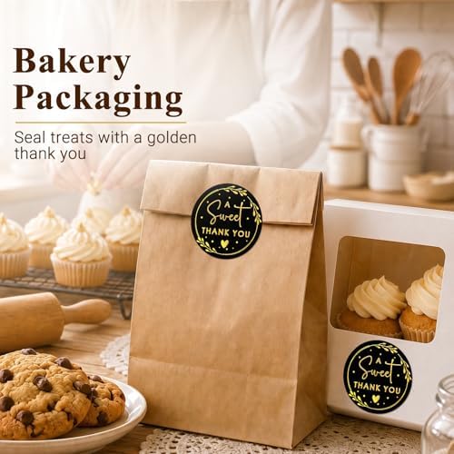 A Sweet Thank You Stickers, Black Gold Foil Favor Labels for Wedding, Baby Shower, Dessert Table, Small Business Packaging, Bakery Gift Wrapping & Party Supplies, 100PCS 1.6 Inch