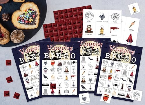 Vampire Bingo Game, Fun Halloween Party Game Cards for Adults, 24 Players Horror Activities for Family Friends, Large Scary Family Party Supplies Favor Decor, (003)