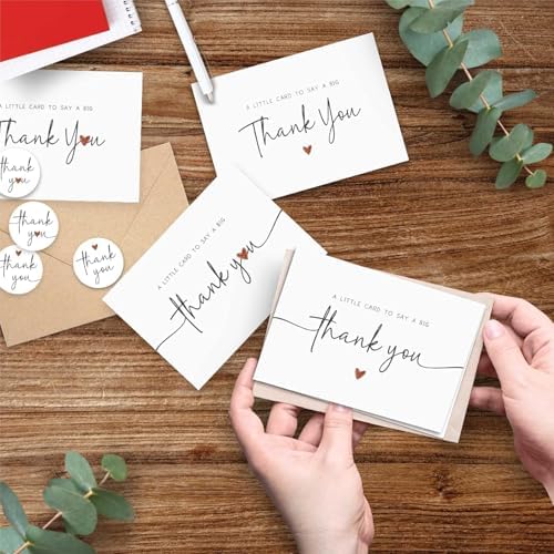 UnimaxPrint 52 Thank You Cards with Envelopes & Stickers, 4 Designs 3.5"x5"