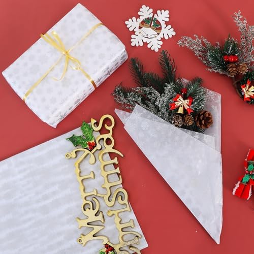 BEISHIDA Christmas Snowflake Tissue Paper Bulk，Silver and White Wrapping Tissue Paper for Gift Bags, 14 x 20 Inch Gift Wrap for Winter Christmas Party DIY Crafts Decor Holiday Flowers-50 Sheets