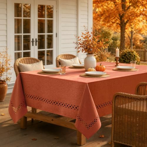 MIULEE Burnt Orange Fall Rectangle Tablecloth with Cutouts 60x104 inch